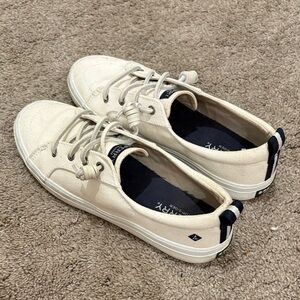 Sperry Canvas Low-Top Sneakers in Cream with Navy Accents